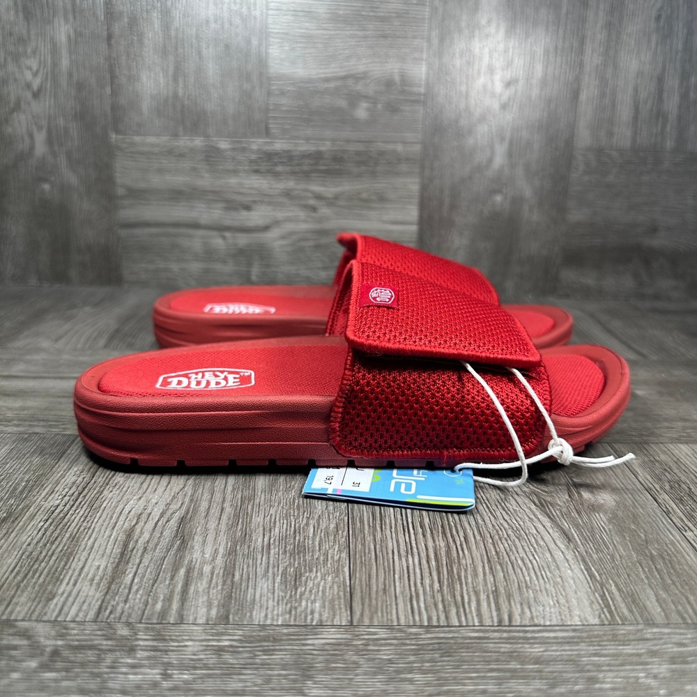 Hey Dude Milo Slides Kids 12 Red Mesh Adjustable Strap Sandal NEW